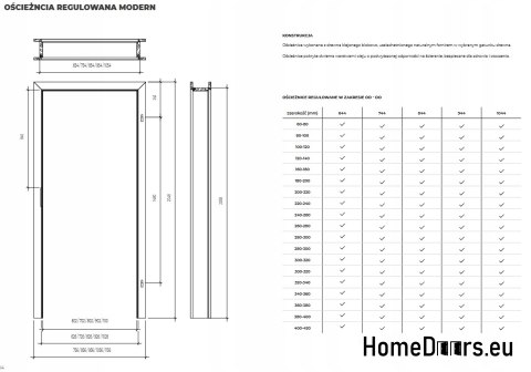 Ościeżnica regulowana drewniana fornir 200-220 Ościeżnica regulowana drewniana fornir 200-220