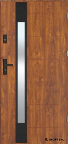 Porta da esterno LAUSANNE NERO con specchio, SPESSORE caldo 72mm, OFF-the-SHELF, 90 P