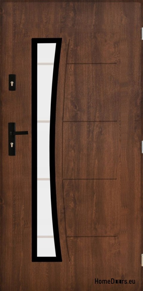 Robusta porta esterna con vetro 55mm POP 02 90 destra noce