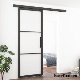 Drzwi przesuwne 90 Loft 3S szklane stalowe czarne z szybami od ręki