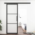 Drzwi przesuwne 90 Loft 3S szklane stalowe czarne z szybami od ręki