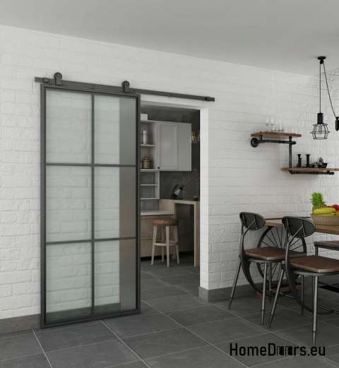 Drzwi przesuwne 90 Loft 6S szklane stal czarne szyby w kpl stalowe od ręki Drzwi przesuwne 90 Loft 6S szklane stal czarne szyby w kpl stalowe od ręki