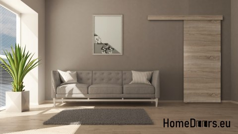 Porta scorrevole 70 ALFA Norwegian Beech 74 montata a parete + sistema scorrevole