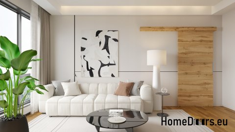 Sistema scorrevole a porta 70 montato a parete ALFA oak wotan 74+