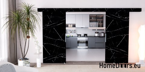 Drzwi przesuwne 120 naścienne ALFA LOFT 02 Marmur Czarny60+system przesuwny