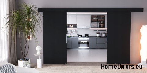 Drzwi przesuwne 148 naścienne ALFA LOFT 02 Czarne 74 + system przesuwny